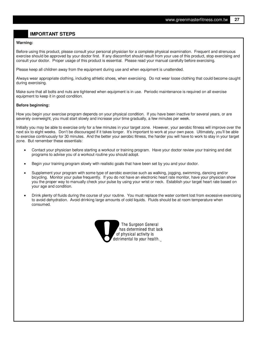 Greenmaster UB5 manual Important Steps, Before beginning 