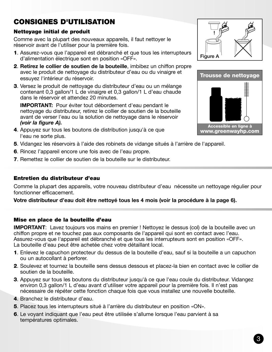 Greenway Home Products GWD-4650W manual Consignes Dutilisation, Nettoyage initial de produit, Voir la figure a 