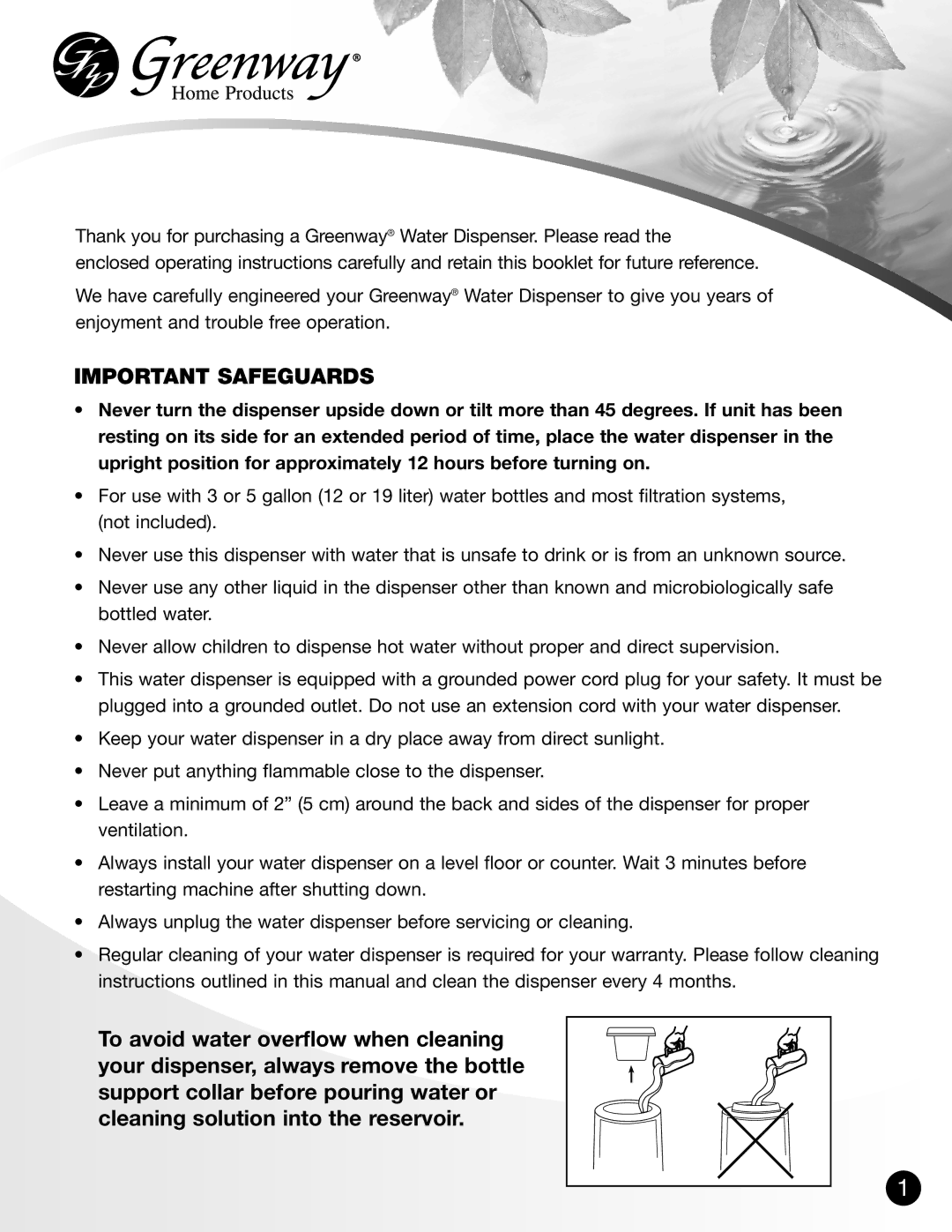 Greenway Home Products GWD-4650W manual Important Safeguards 