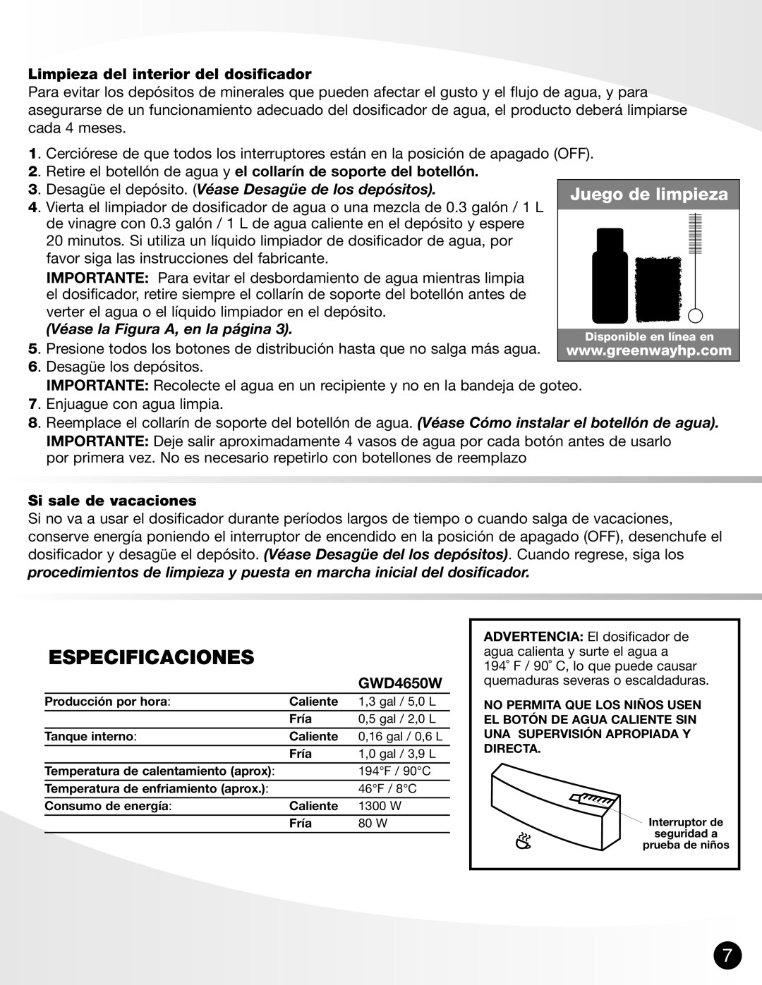 Greenway Home Products GWD-4650W Especificaciones, Limpieza del interior del dosificador, Véase la Figura A, en la página 