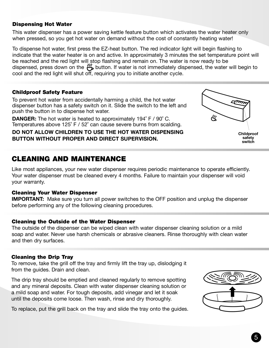 Greenway Home Products GWD-4650W manual Cleaning and Maintenance 