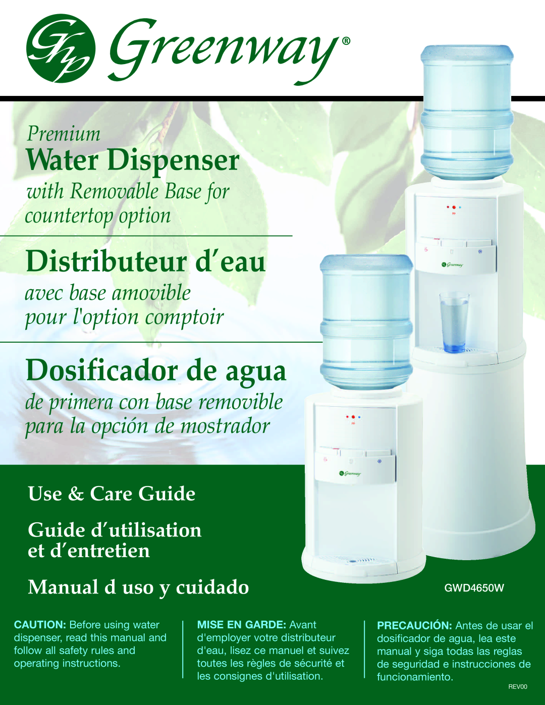 Greenway Home Products GWD-4650W manual Water Dispenser, Distributeur d’eau, Dosificador de agua, Premium, GWD4650W 