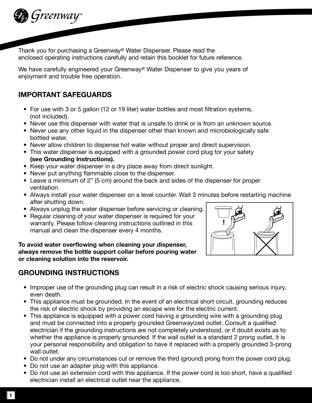 Greenway Home Products GWD2630W-1 manual Important Safeguards, See Grounding Instructions 