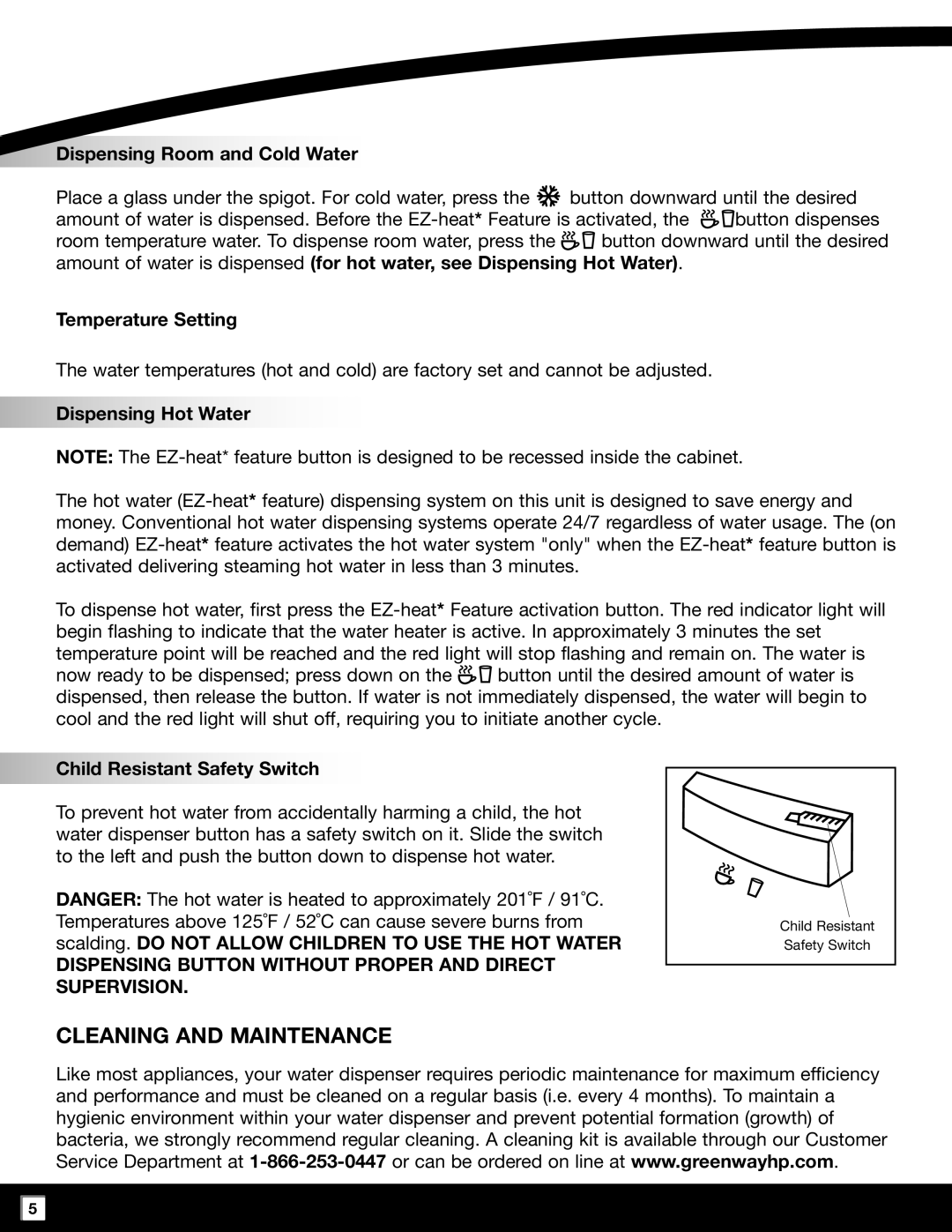 Greenway Home Products GWD2630W-1 manual Cleaning and Maintenance 