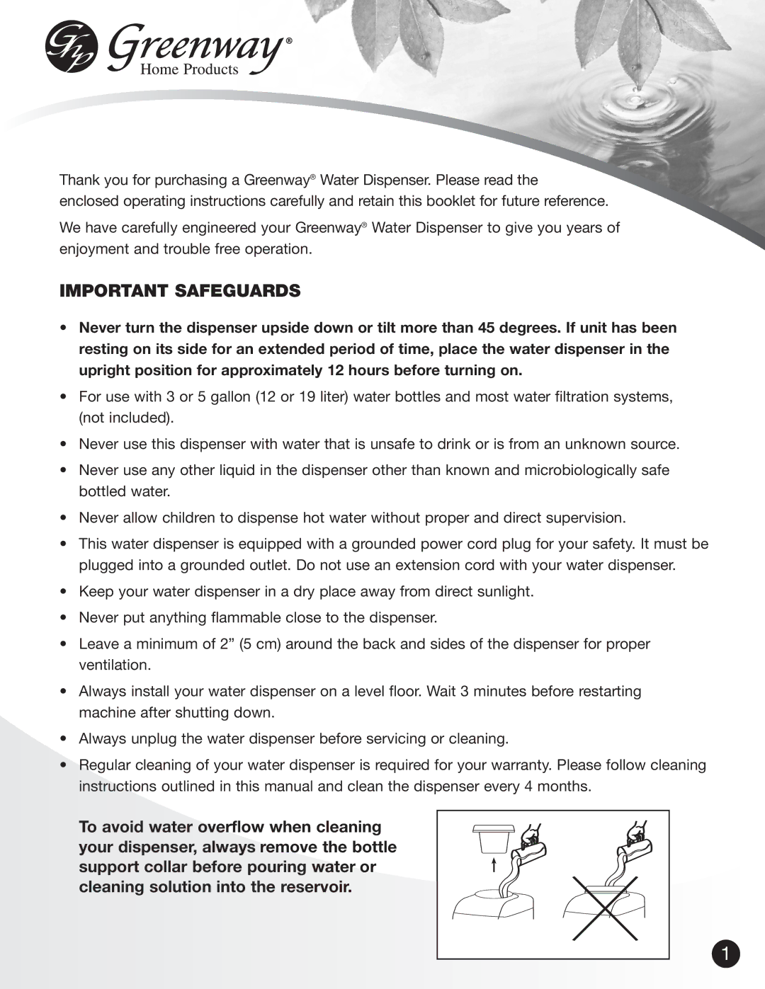 Greenway Home Products GWD5960W operating instructions Important Safeguards 