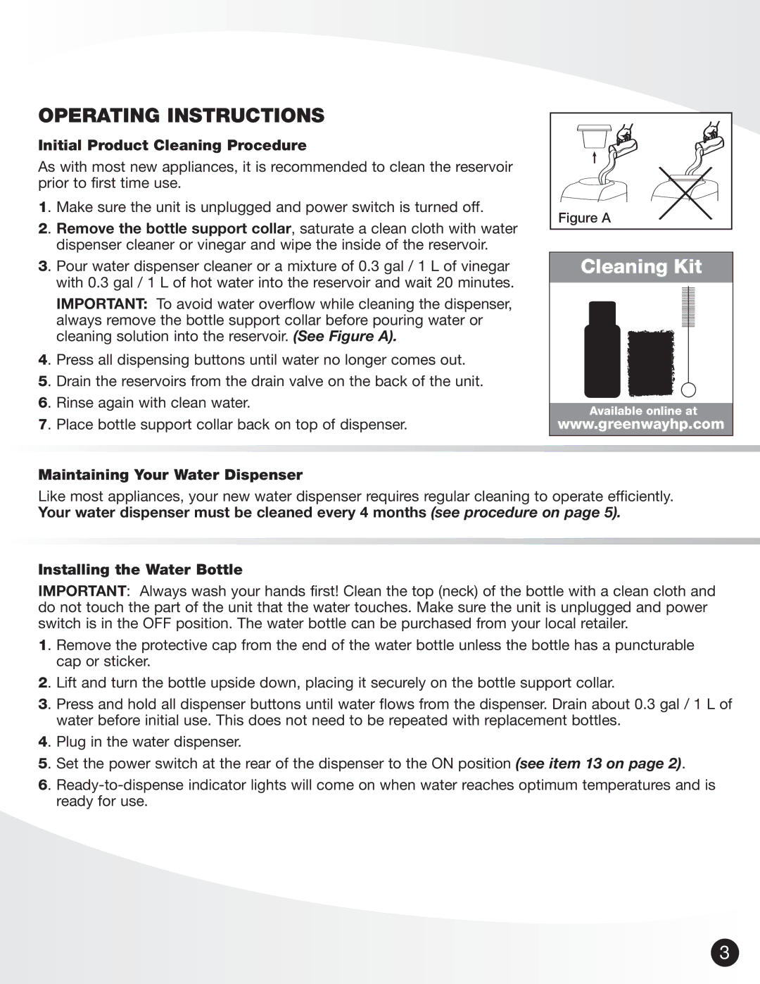 Greenway Home Products GWD5960W operating instructions Operating Instructions, Initial Product Cleaning Procedure 