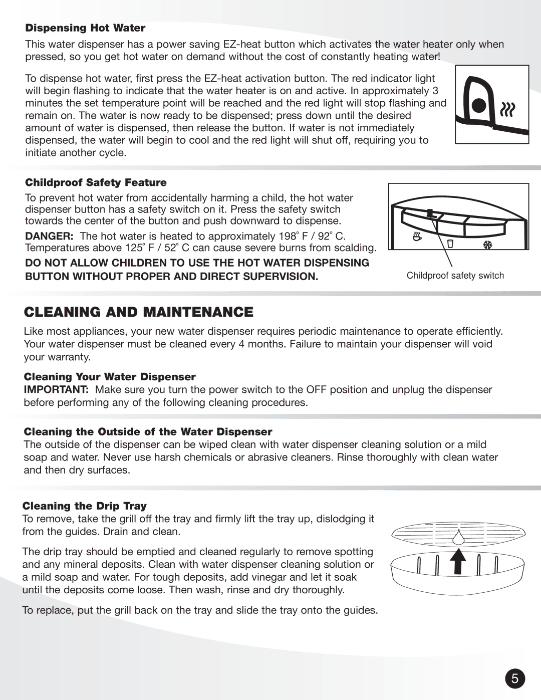 Greenway Home Products GWD5960W operating instructions Cleaning and Maintenance 