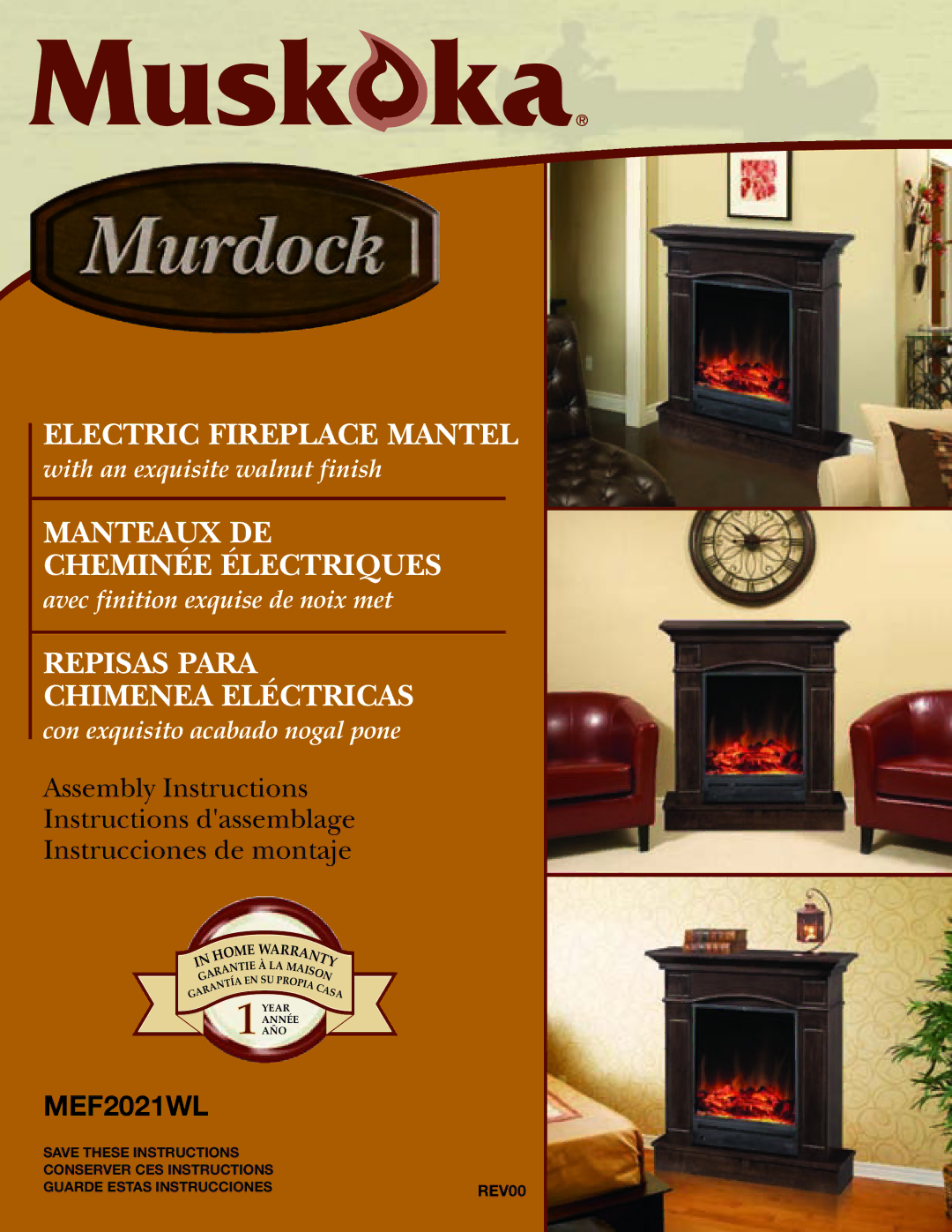 Greenway Home Products MEF2021WL warranty Electric Fireplace Mantel 