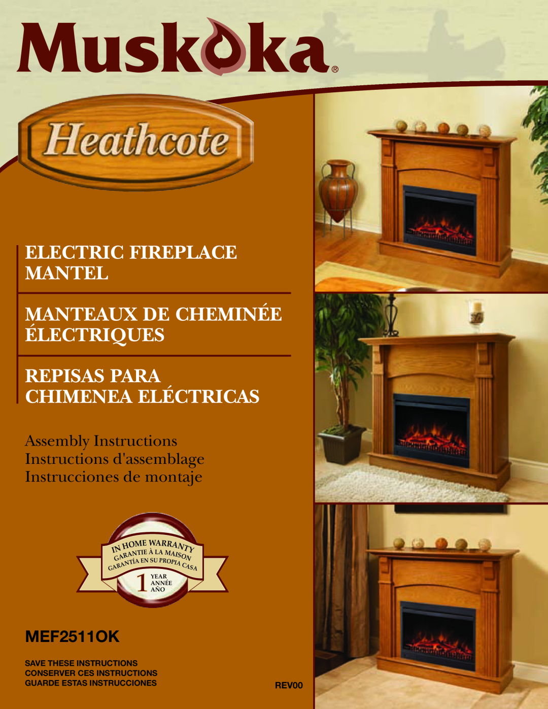 Greenway Home Products MEF2511OK warranty REV00, ELECTRIC Fireplace MANTEL, Manteaux De Cheminée Électriques, E Wa 