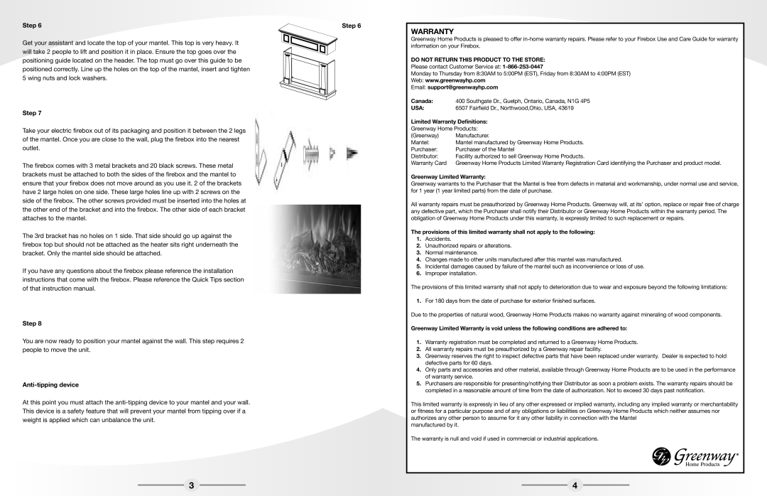 Greenway Home Products MEF2808CHG warranty Anti-tipping device, Email support@greenwayhp.com, Limited Warranty Definitions 