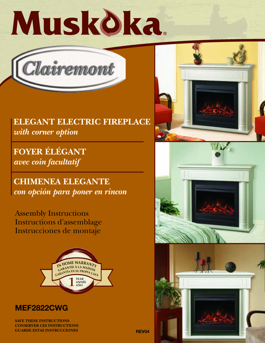 Greenway Home Products MEF2822CWG warranty REV04, ELEGANT ELECTRIC FIREPLACE with corner option, Chimenea Elegante, E Wa 