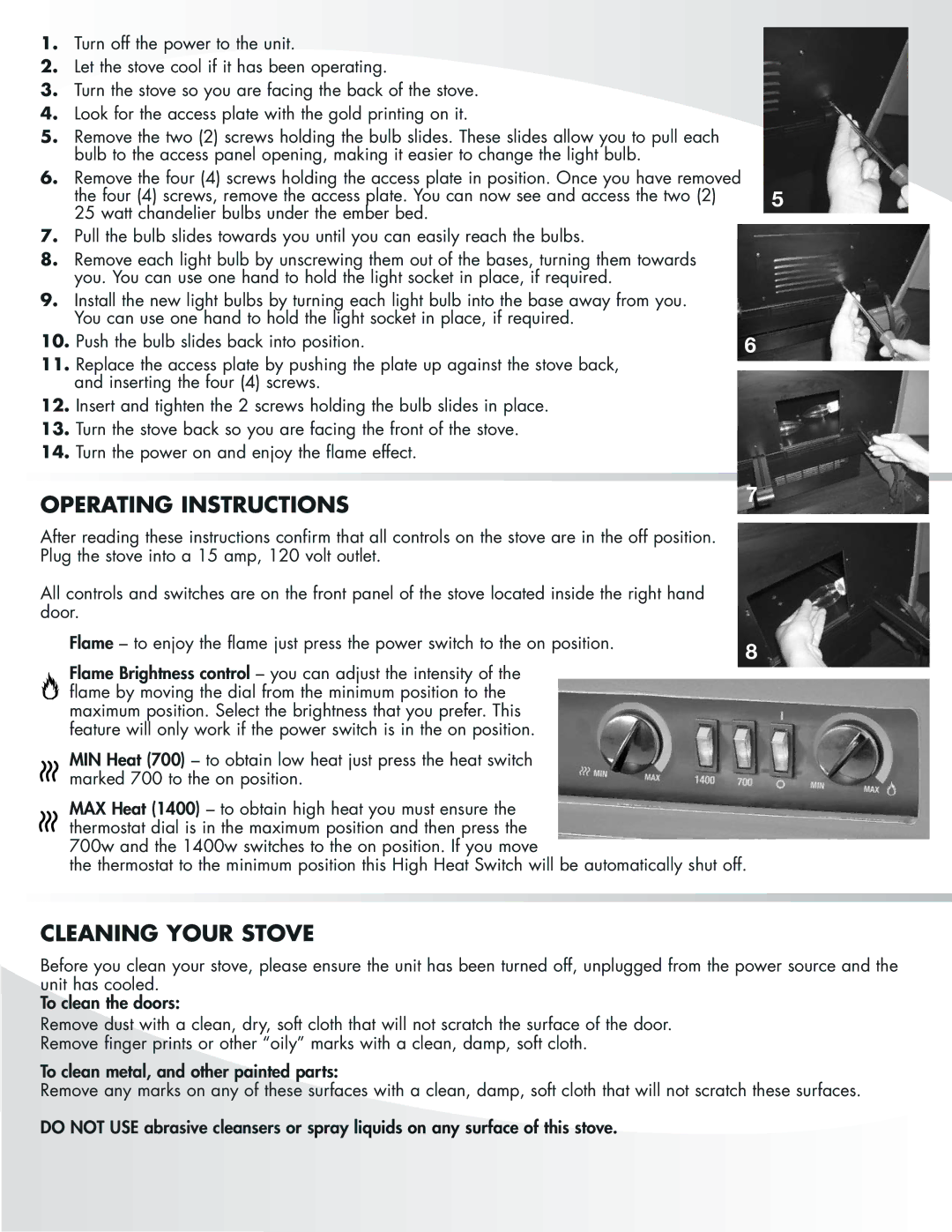 Greenway Home Products MES31CR, MES31MB, MES31BL manual Operating Instructions, Push the bulb slides back into position 