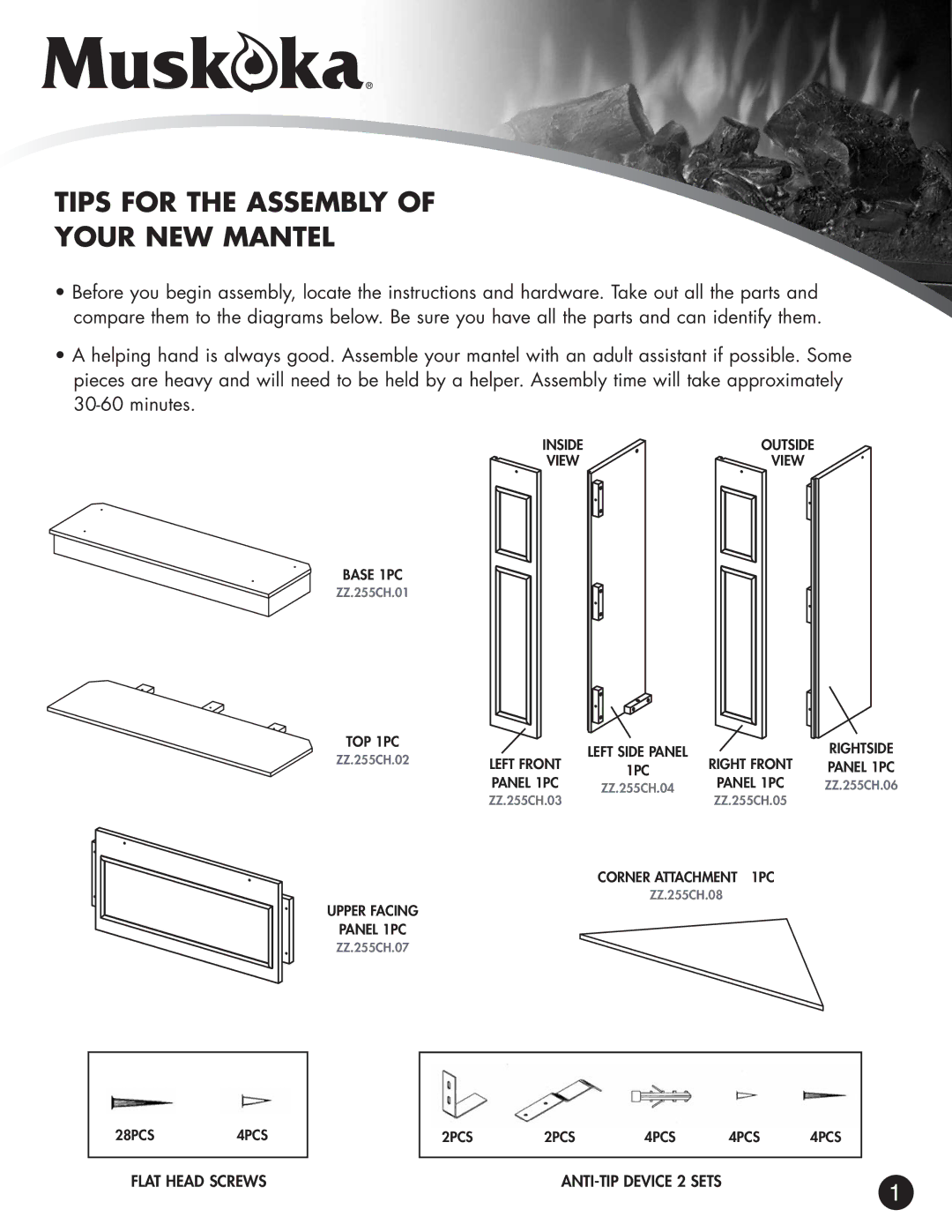 Greenway Home Products MM255CH warranty Tips for the Assembly Your NEW Mantel 