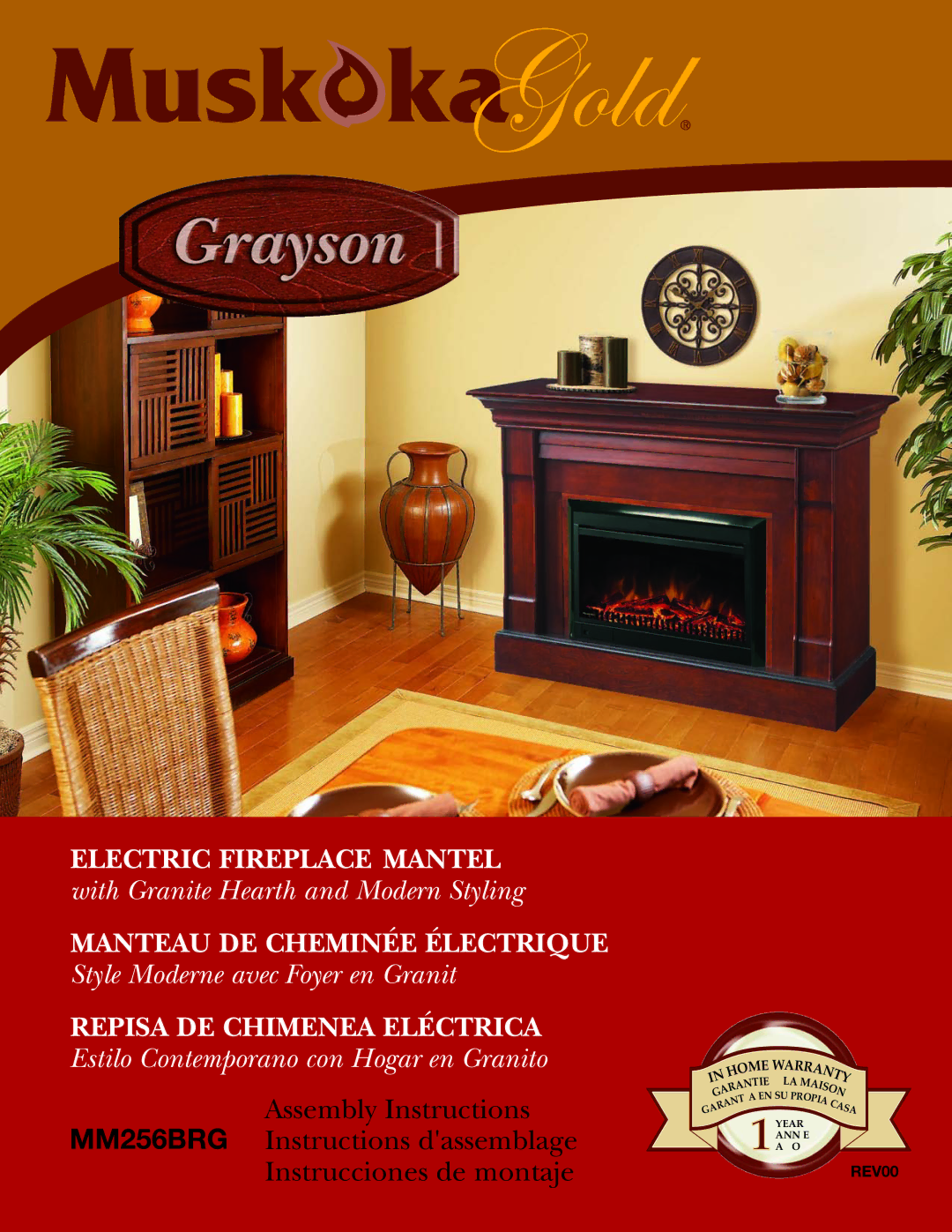 Greenway Home Products MM256BRG warranty Electric Fireplace Mantel 