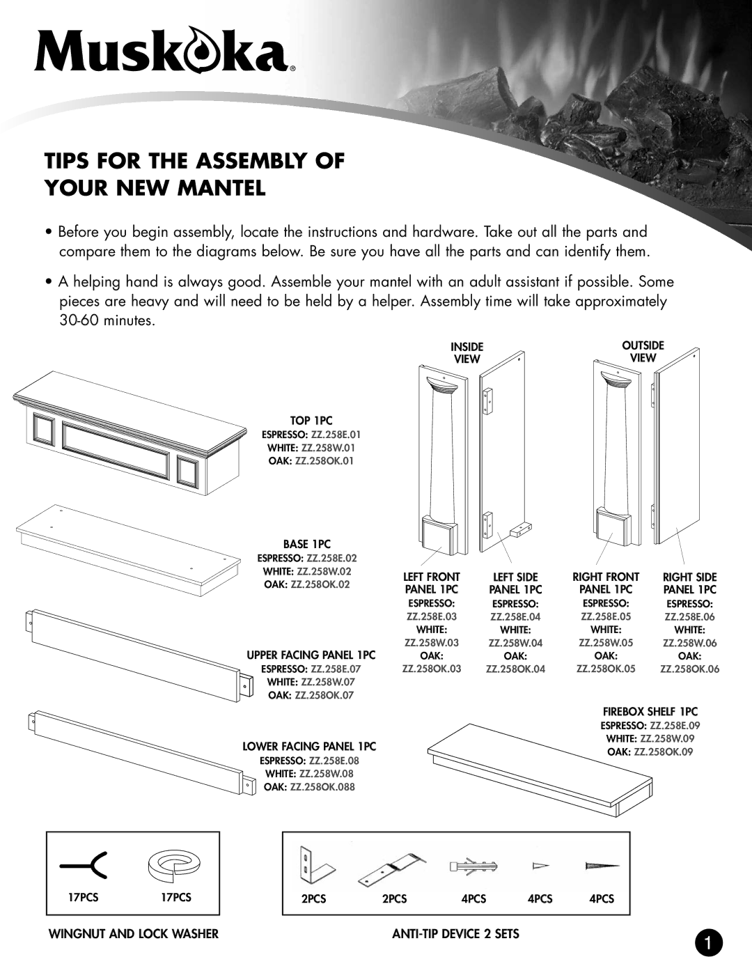 Greenway Home Products MM258E warranty Tips for the Assembly Your NEW Mantel, Inside View 