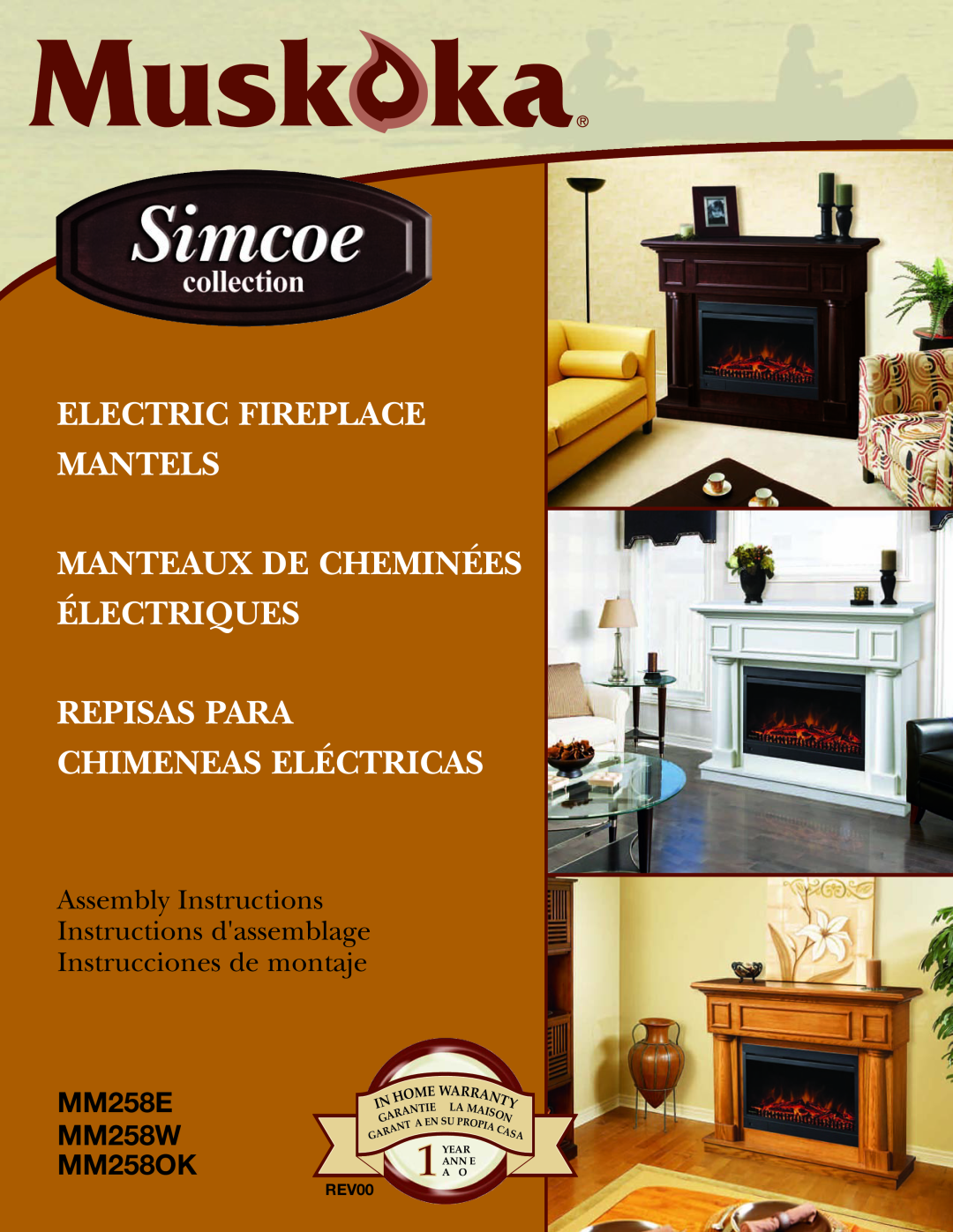 Greenway Home Products MM258E warranty Electric Fireplace Mantels, Manteaux De Cheminées Électriques, REV00, E Wa, Ie La 