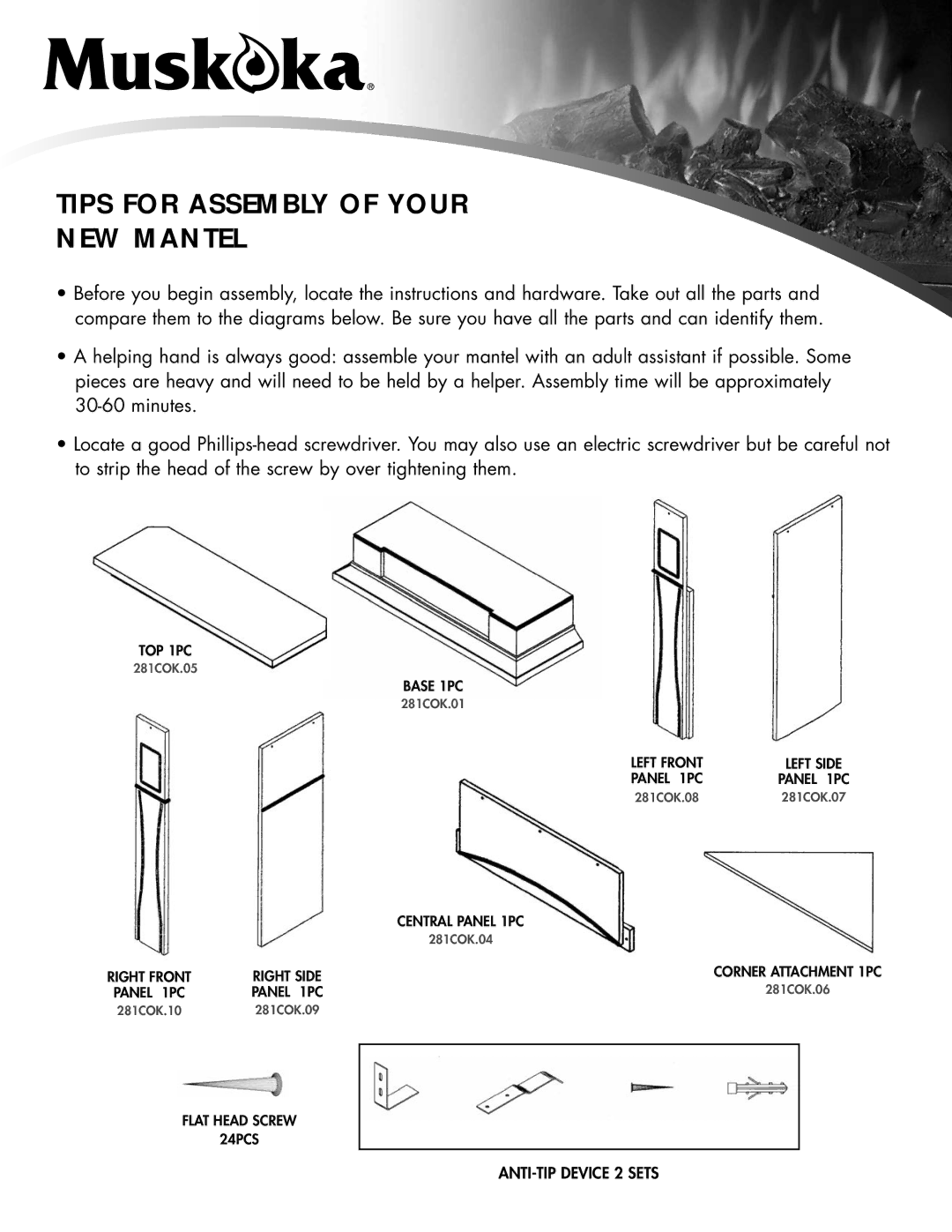 Greenway Home Products MM281COK manual Tips for Assembly of Your NEW Mantel, Base 1PC 