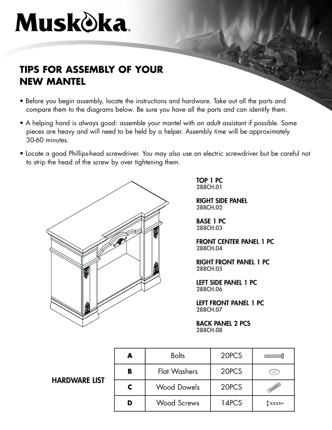 Greenway Home Products MM288CH warranty Tips for Assembly of Your NEW Mantel 