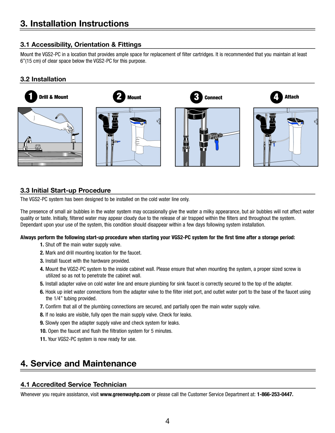 Greenway Home Products VGS2-PC Installation Instructions, Service and Maintenance, Accessibility, Orientation & Fittings 