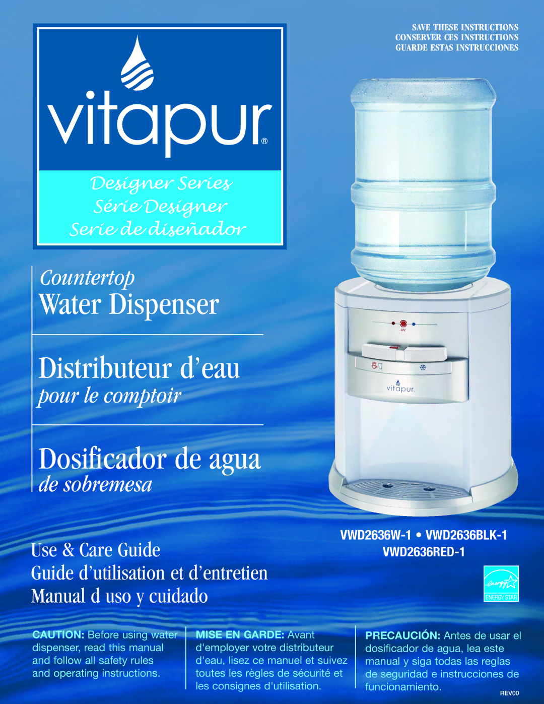 Greenway Home Products VWD2636RED-1, VWD2636BLK-1, VWD2636W-1 manual Water Dispenser Distributeur d’eau 