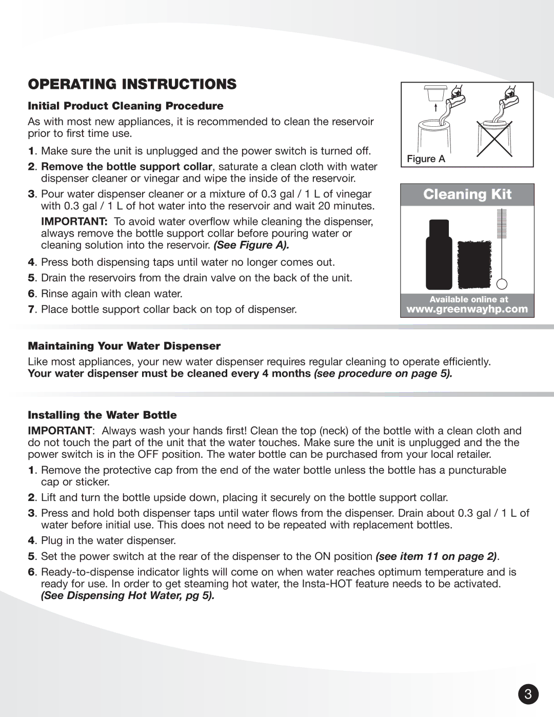 Greenway Home Products VWD5276W operating instructions Operating Instructions, Initial Product Cleaning Procedure 