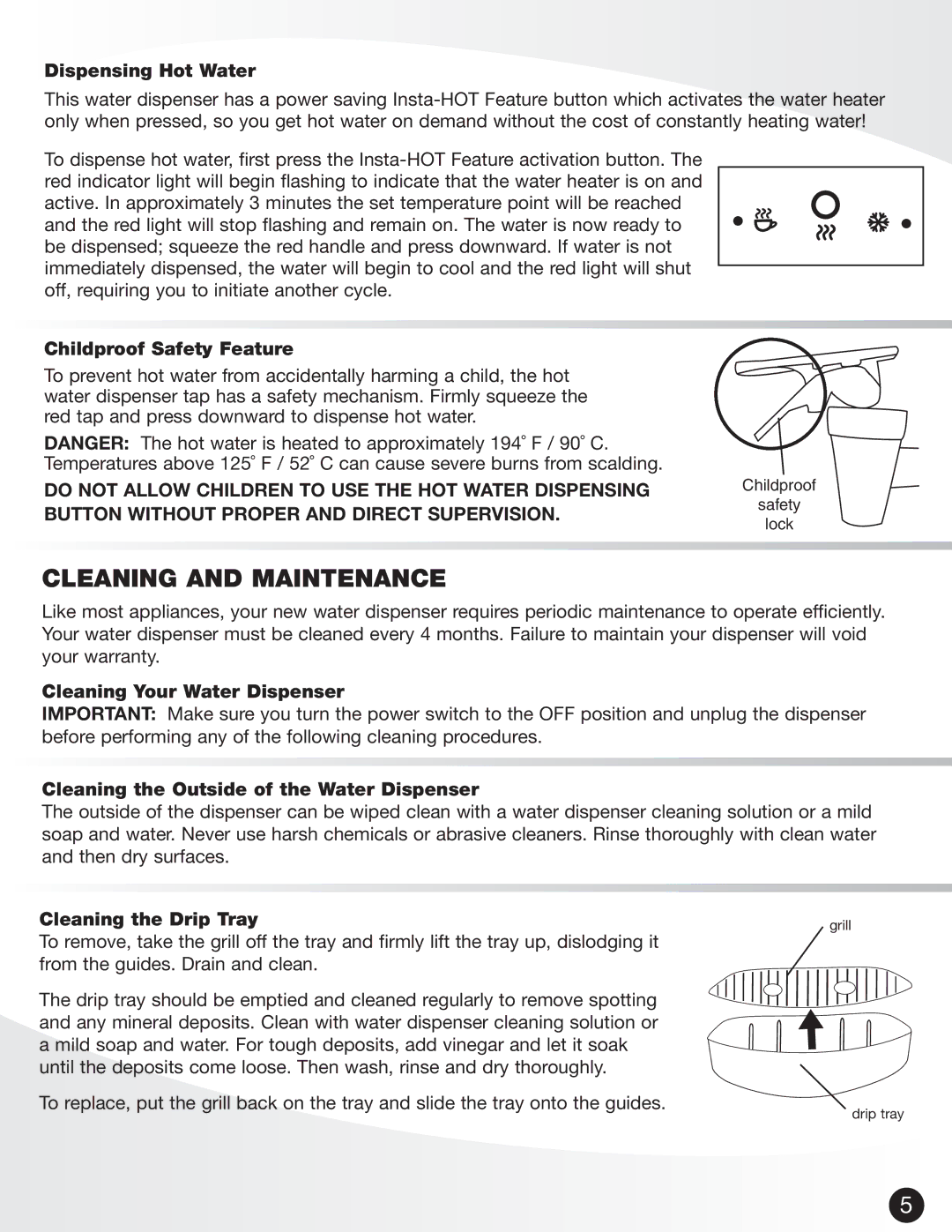 Greenway Home Products VWD5276W operating instructions Cleaning and Maintenance 