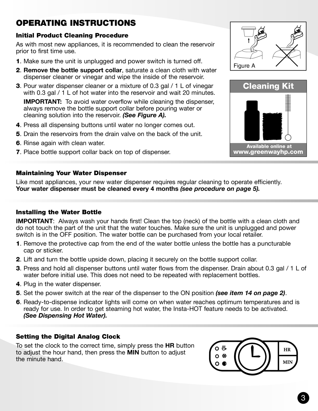 Greenway Home Products VWD8956BLS Operating Instructions, Initial Product Cleaning Procedure, See Dispensing Hot Water 