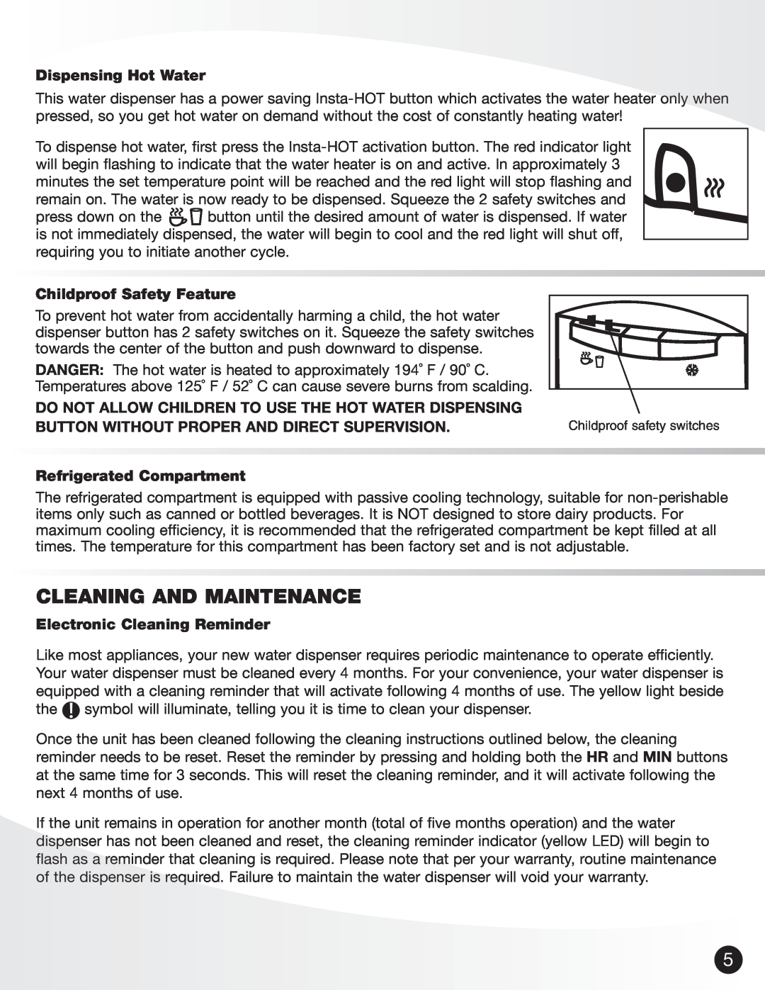 Greenway Home Products VWD8956BLS Cleaning And Maintenance, Dispensing Hot Water, Childproof Safety Feature 