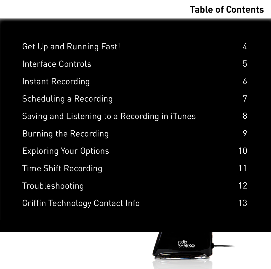 Griffin Technology 2.0 manual Table of Contents 