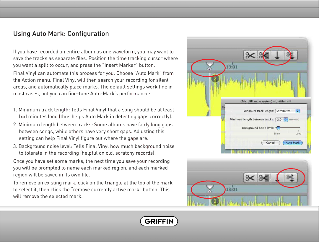 Griffin Technology Final Vinyl 2.5 user manual Using Auto Mark Configuration 