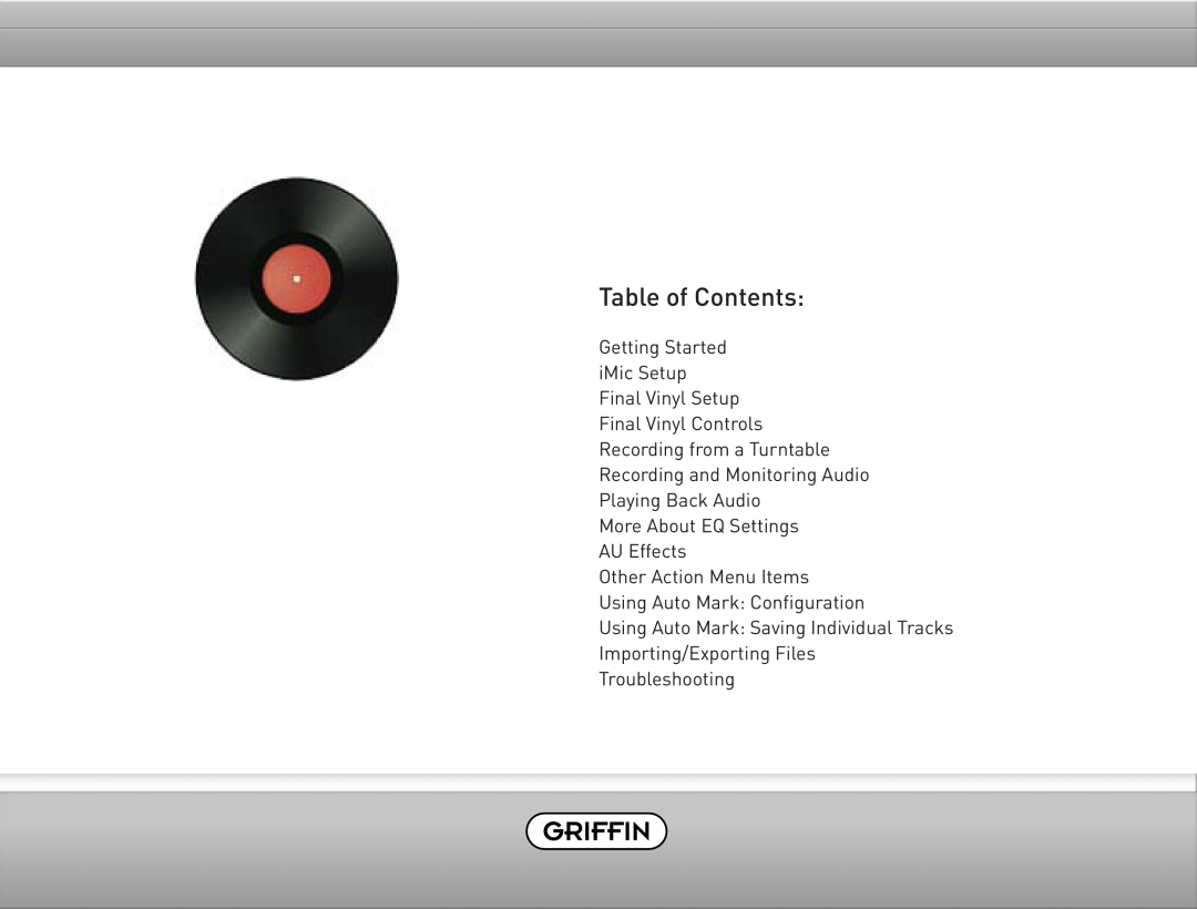 Griffin Technology Final Vinyl 2.5 user manual Table of Contents 