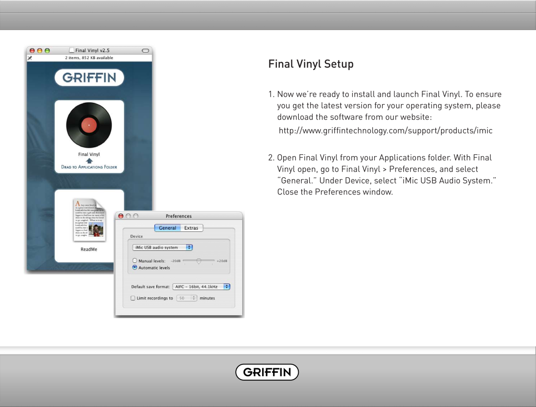 Griffin Technology Final Vinyl 2.5 user manual Final Vinyl Setup 