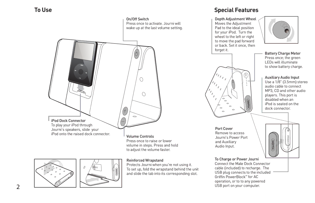 Griffin Technology Personal Mobile Speaker System quick start To Use Special Features, Volume Controls 