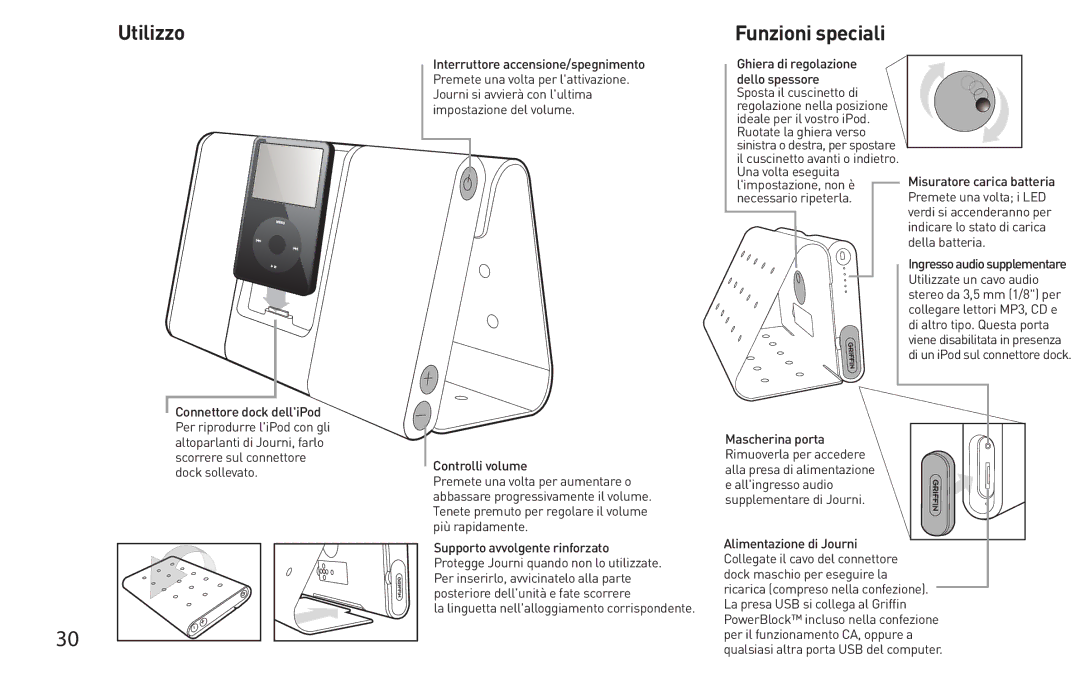 Griffin Technology Personal Mobile Speaker System quick start Utilizzo, Funzioni speciali 