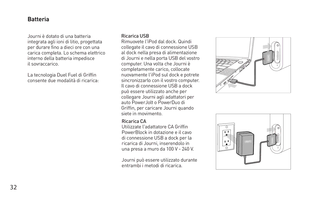 Griffin Technology Personal Mobile Speaker System quick start Batteria, Il sovraccarico, Ricarica USB, Ricarica CA 