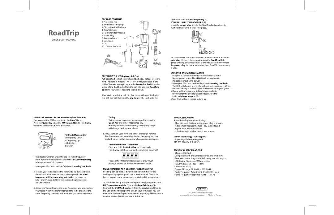 Griffin Technology RoadTrip quick start manual Quick Start Manual 