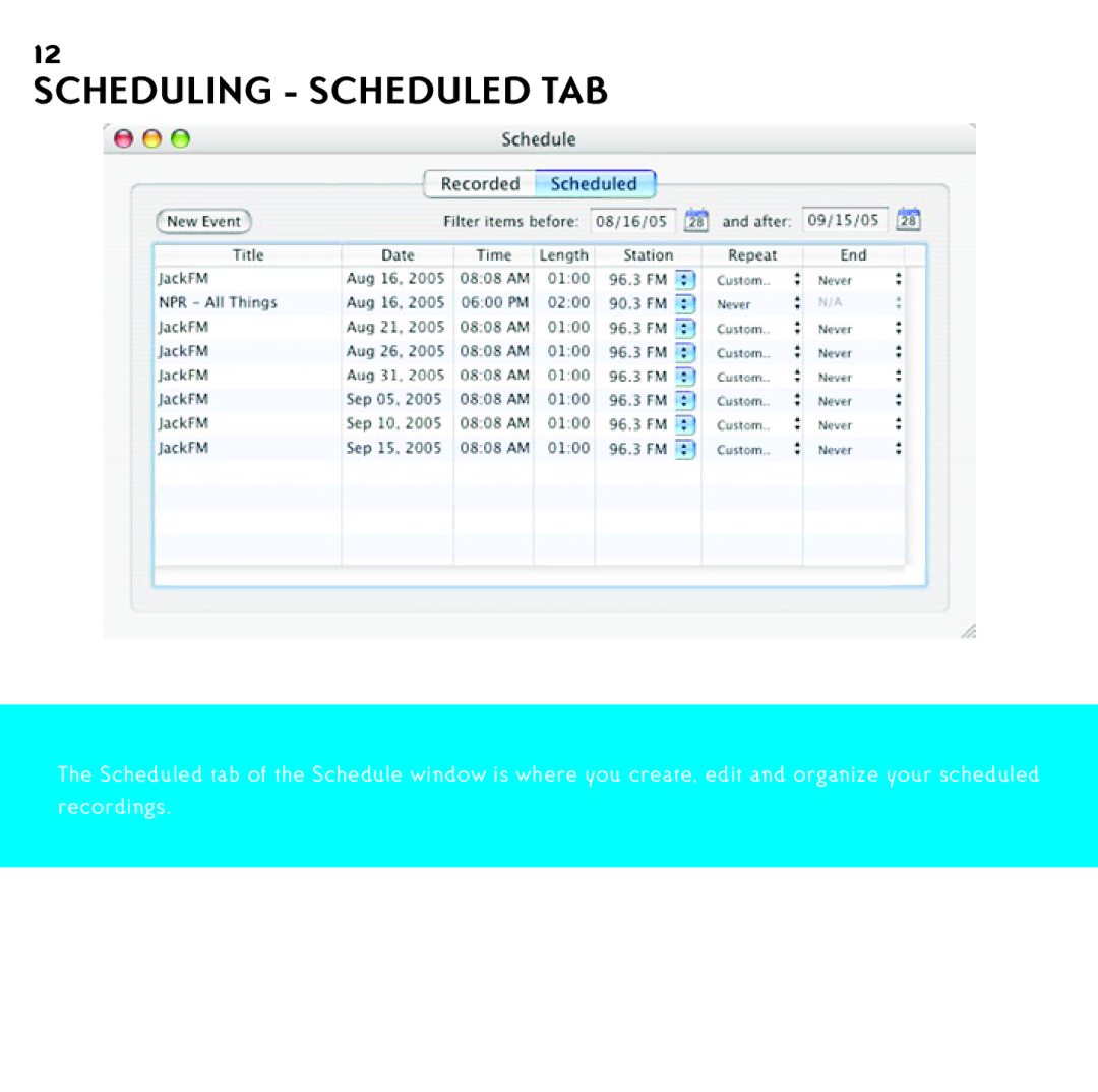 Griffin Technology shark 2.0 manual Scheduling Scheduled TAB 