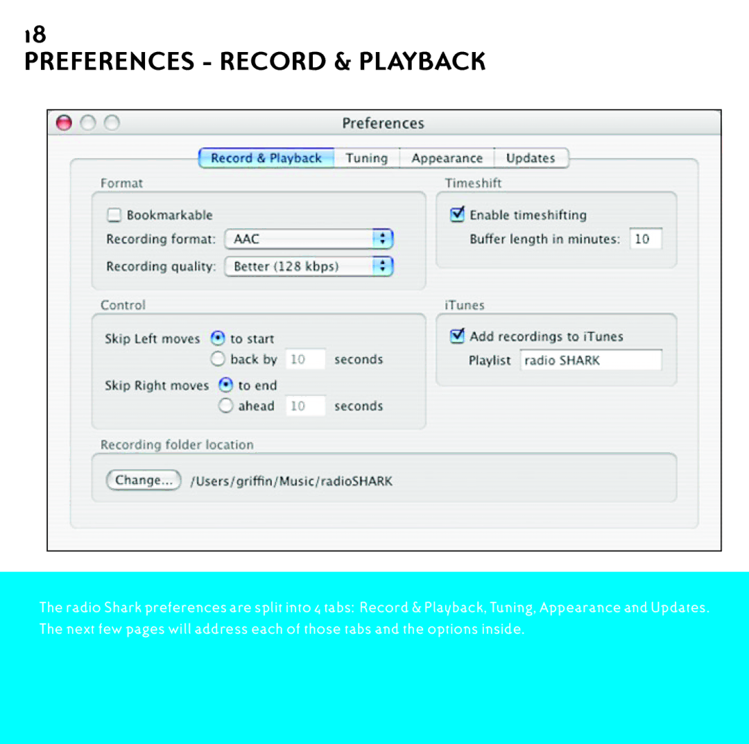 Griffin Technology shark 2.0 manual Preferences Record & Playback 