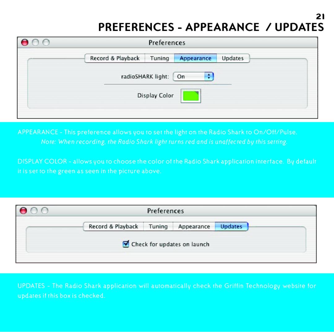 Griffin Technology shark 2.0 manual Preferences Appearance / Updates 