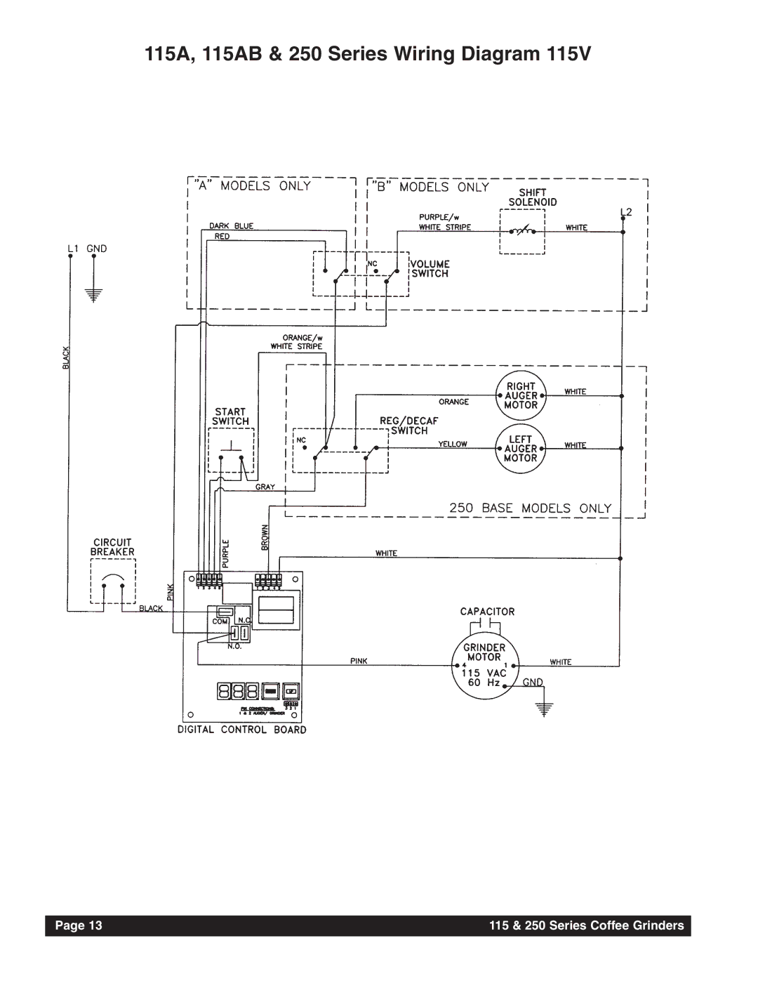 Grindmaster instruction manual 115A, 115AB & 250 Series Wiring Diagram 