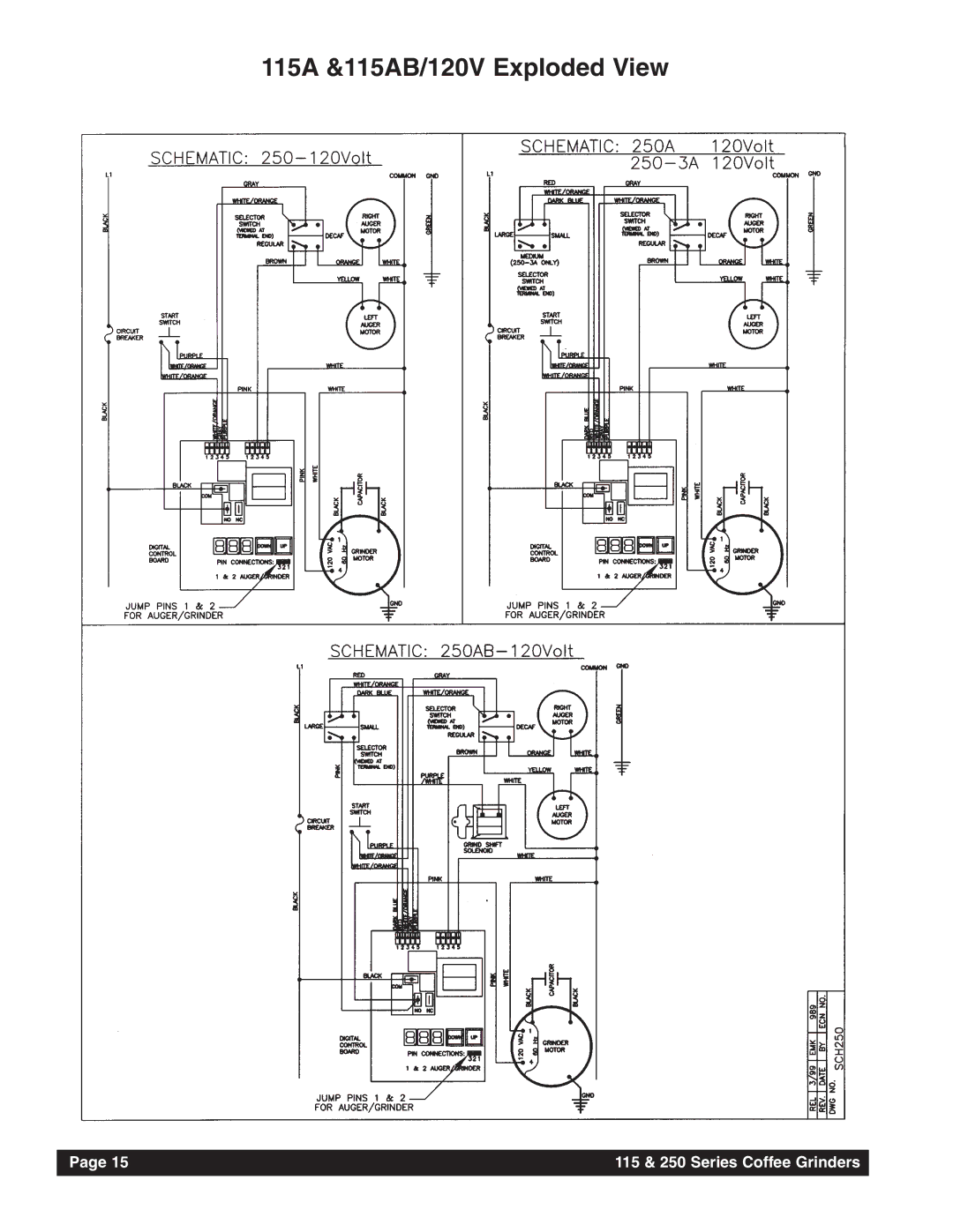 Grindmaster 250 instruction manual 115A &115AB/120V Exploded View 