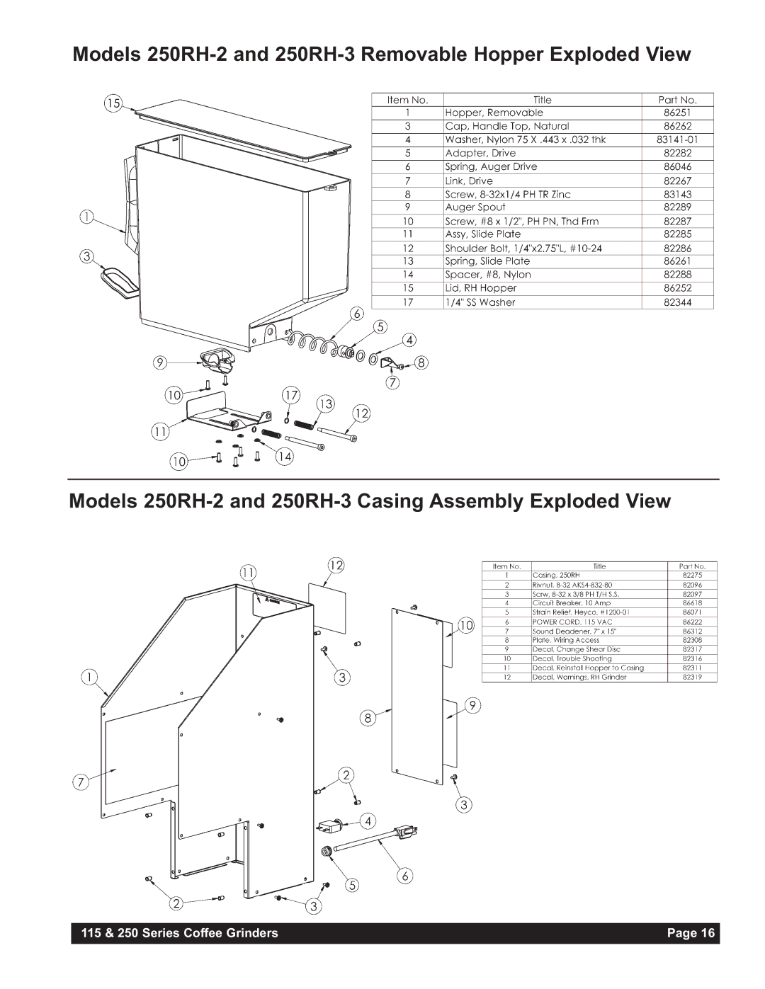 Grindmaster 115A instruction manual 115 & 250 Series Coffee Grinders 