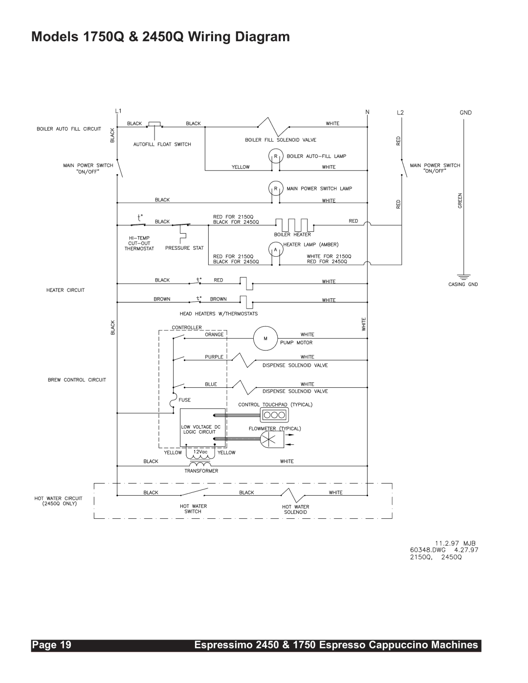 Grindmaster installation manual Models 1750Q & 2450Q Wiring Diagram 