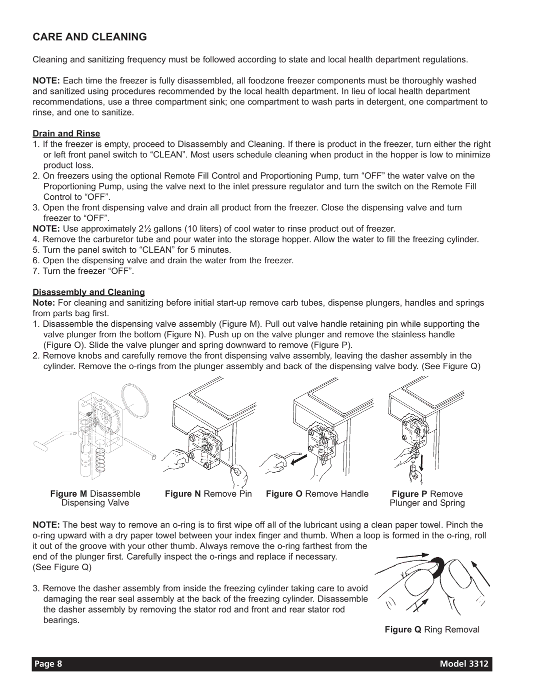 Grindmaster 3311 manual Care and Cleaning, Drain and Rinse, Disassembly and Cleaning 