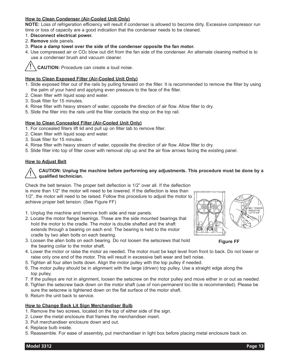 Grindmaster 3311 How to Clean Exposed Filter Air-Cooled Unit Only, How to Clean Concealed Filter Air-Cooled Unit Only 