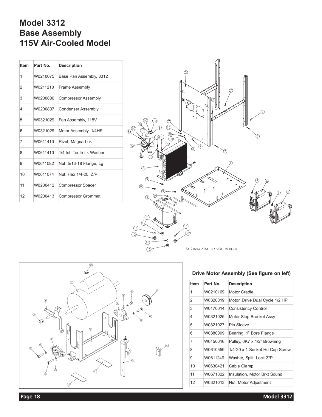 Grindmaster 3311 manual Model Base Assembly 115V Air-Cooled Model, Drive Motor Assembly See figure on left 