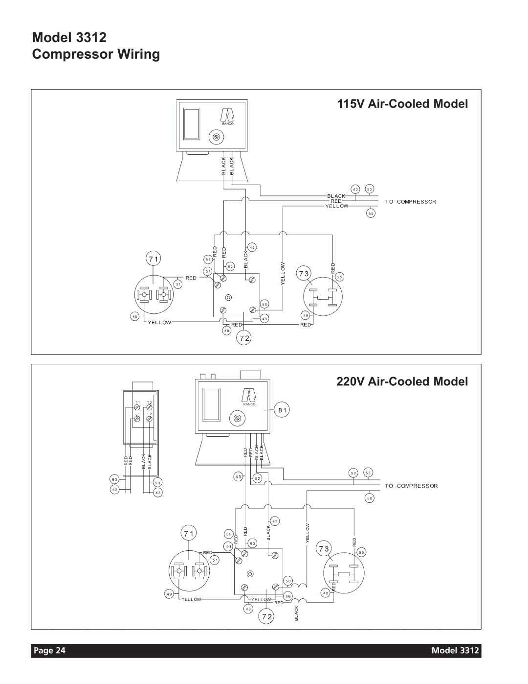 Grindmaster 3311 manual Model Compressor Wiring 