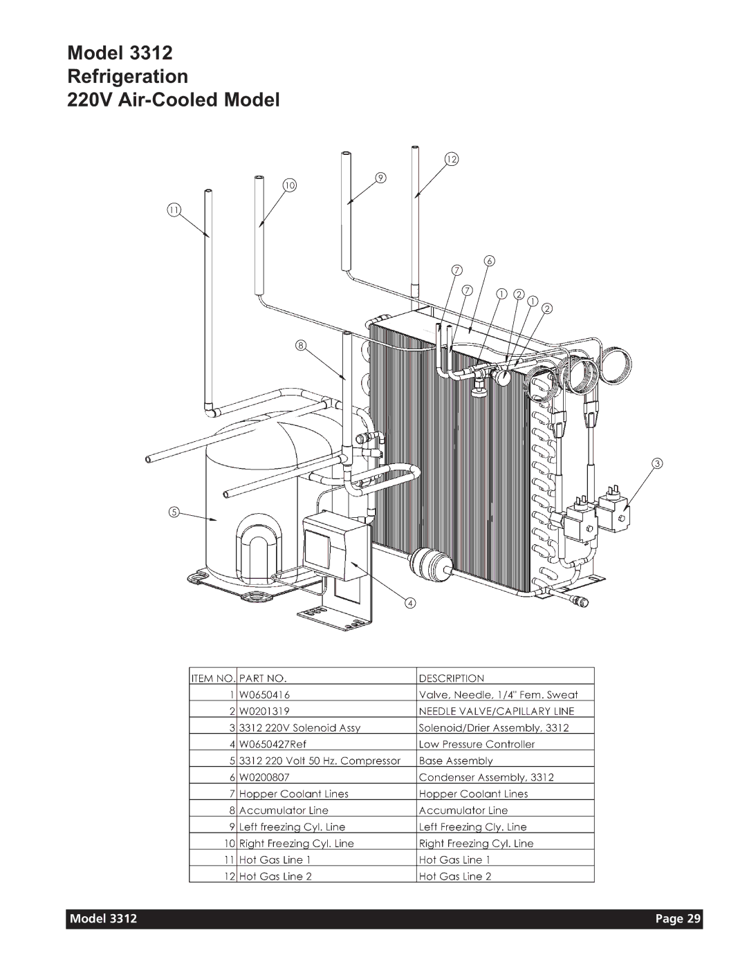 Grindmaster 3311 manual Model Refrigeration 220V Air-Cooled Model 