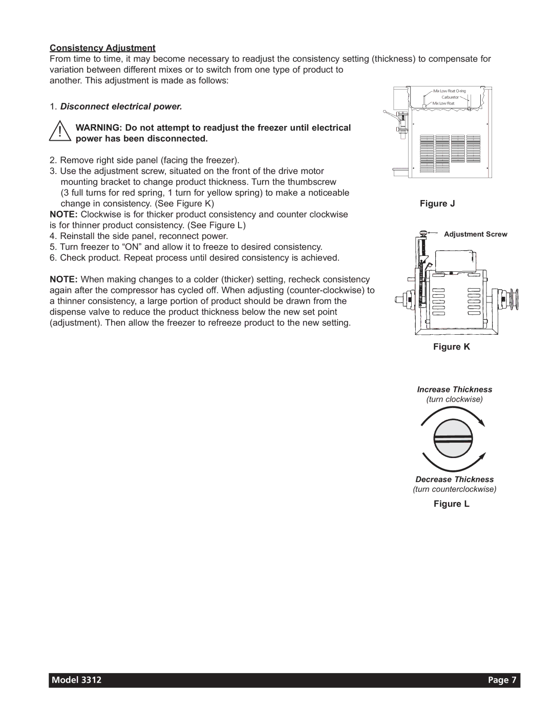 Grindmaster 3311 manual Consistency Adjustment, Figure J 