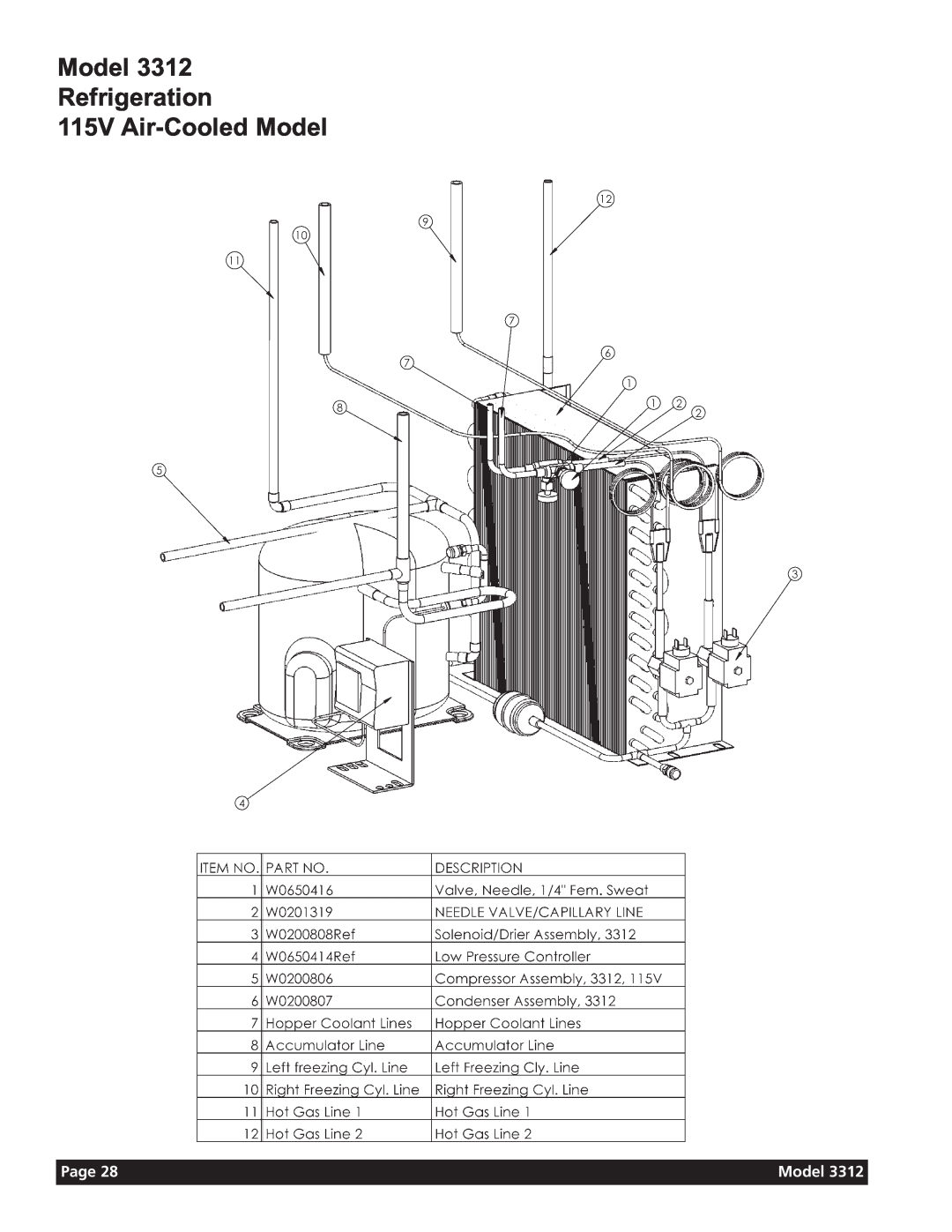Grindmaster 3311 manual Model Refrigeration 115V Air-CooledModel, Page 